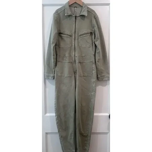 Free People Lennox Denim Utility Jumpsuit Army Green Size S - Picture 5 of 16